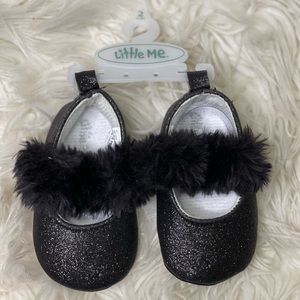 Black Faux Fur Sandals